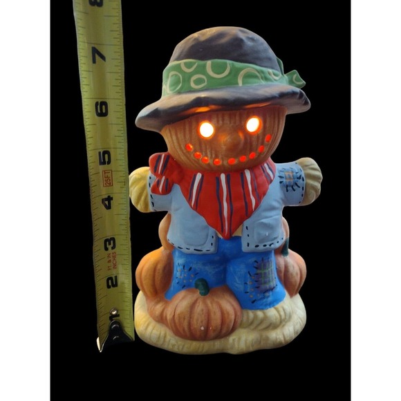 Vintage Ceramic‎ Mold Scarecrow Farmer Pumpkins Halloween Fall Decor Light Lamp - Picture 5 of 5